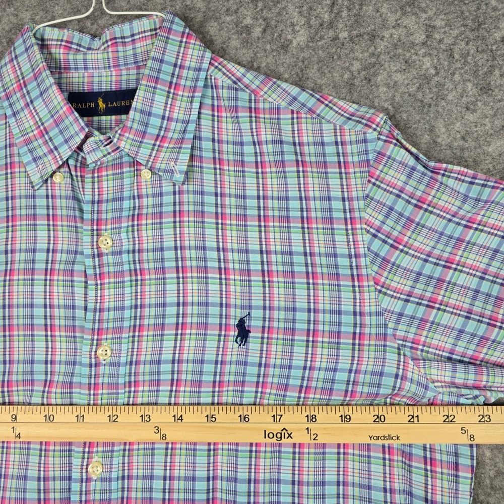 Ralph Lauren Mens Medium Plaid Button Down Shirt Blue Pink Pony Long Sleeve M - Picture 3 of 9